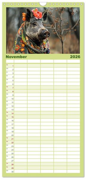 Produktbild: Familienplaner 2026 - Waldtiere mit Stil. Tierische Trendsetter in der Natur mit 5 Spalten (Wandkalender, 21 x 45 cm) CALVENDO