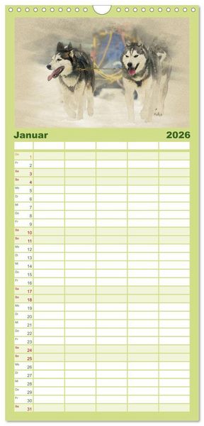 Produktbild: Familienplaner 2026 - Schlittenhunde 2026 mit 5 Spalten (Wandkalender, 21 x 45 cm) CALVENDO