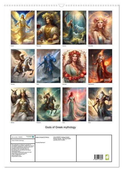 Produktbild: Gods of Greek mythology (Wall Calendar 2026 DIN A2 portrait), CALVENDO 12 Month Wall Calendar