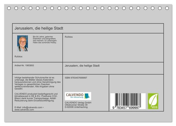 Produktbild: Jerusalem, die heilige Stadt (Tischkalender 2026 DIN A5 quer), CALVENDO Monatskalender