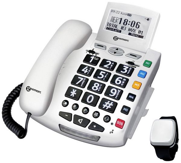 Produktbild: Geemarc Pack SERENTIES Schnurgebundenes Seniorentelefon Fallband-Sensor Beleuchtetes Display Wei&szlig;