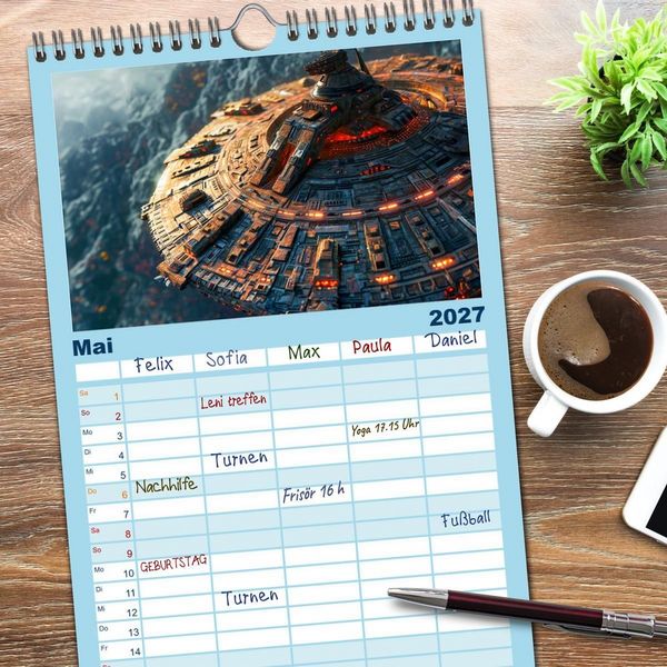 Produktbild: Familienplaner 2027 - Raumschiffe - Im Universum durch Raum und Zeit mit 5 Spalten (Wandkalender, 21 x 45 cm) CALVENDO
