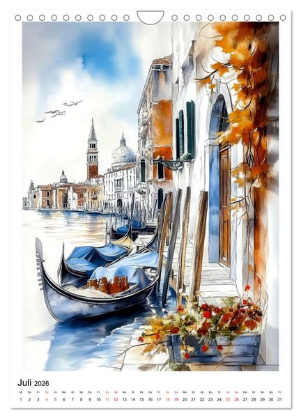 Produktbild: Venedig - Br&uuml;cken, Kan&auml;le, Gondeln (Wandkalender 2026 DIN A4 hoch), CALVENDO Monatskalender