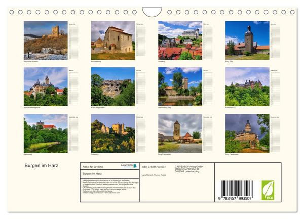 Produktbild: Burgen im Harz (Wandkalender 2026 DIN A4 quer), CALVENDO Monatskalender
