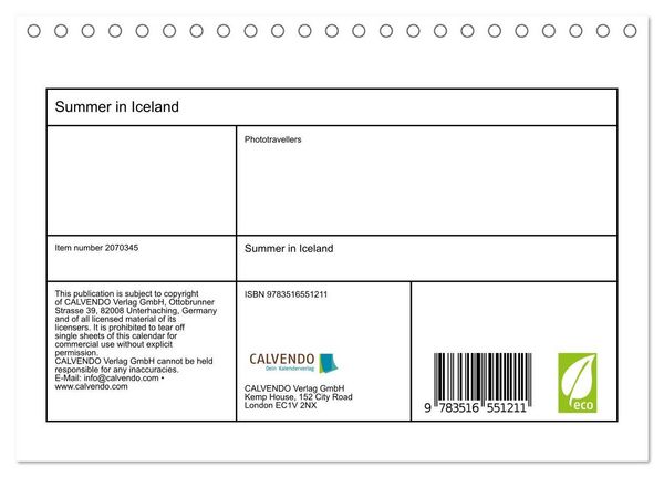 Produktbild: Summer in Iceland (Desk Calendar 2026 DIN A5 landscape), CALVENDO 12 Month DeskCalendar