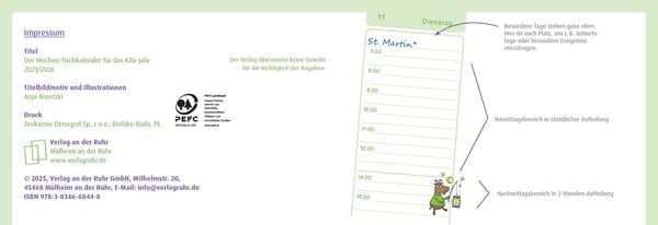 Der Wochen-Tischkalender für das Kita-Jahr 2025/2026