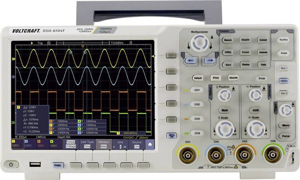 VOLTCRAFT DSO-6104F Digital-Oszilloskop 100 MHz 4-Kanal 1 GSa/s 40000 kpts 8 Bit Digital-Speicher (DSO), Funktionsgenera