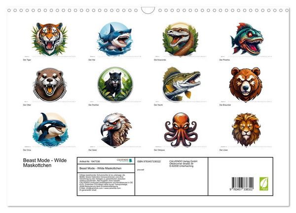 Produktbild: Beast Mode - Wilde Maskottchen (Wandkalender 2026 DIN A3 quer), CALVENDO Monatskalender