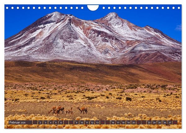 Produktbild: Atacama: Karge W&uuml;ste, m&auml;chtige Vulkane und farbenpr&auml;chtige Lagunen (Wandkalender 2026 DIN A4 quer), CALVENDO Monatskalender