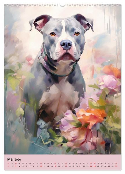Produktbild: Pit Bull Aquarelle. Illustrationen von tollen Hunden (Wandkalender 2026 DIN A2 hoch), CALVENDO Monatskalender