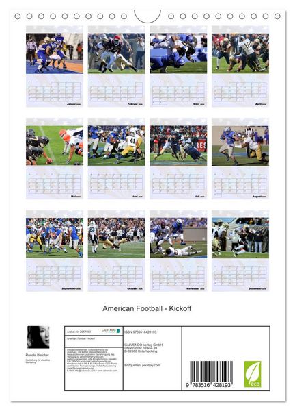 Produktbild: American Football - Kickoff (Wandkalender 2026 DIN A4 hoch), CALVENDO Monatskalender