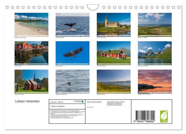 Produktbild: Lofoten Vester&aring;len (Wandkalender 2026 DIN A4 quer), CALVENDO Monatskalender