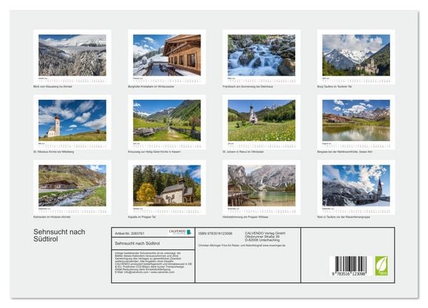 Produktbild: Sehnsucht nach S&uuml;dtirol (Wandkalender 2026 DIN A3 quer), CALVENDO Monatskalender
