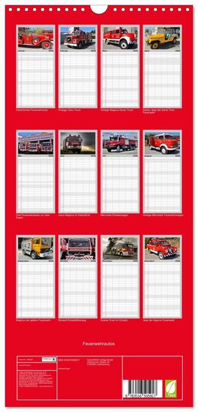 Produktbild: Familienplaner 2026 - Feuerwehrautos mit 5 Spalten (Wandkalender, 21 x 45 cm) CALVENDO