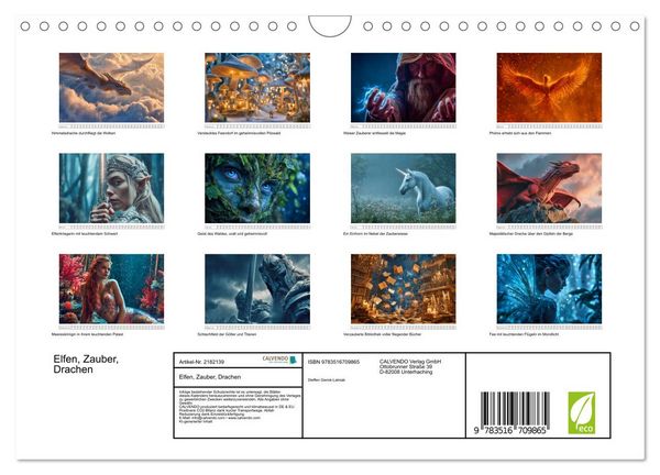 Produktbild: Elfen, Zauber, Drachen (Wandkalender 2026 DIN A4 quer), CALVENDO Monatskalender