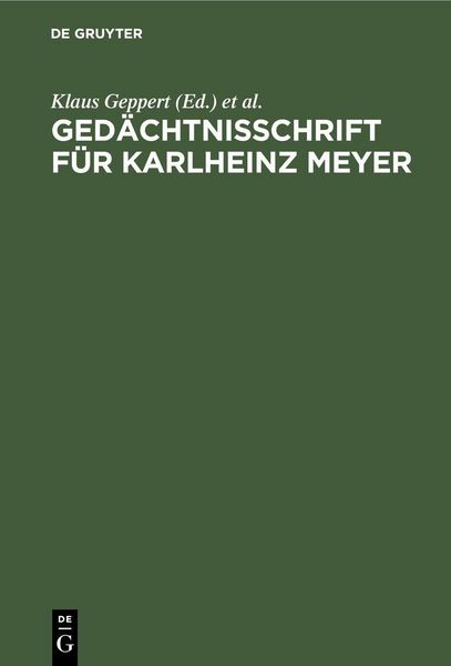 Produktbild: Ged&auml;chtnisschrift f&uuml;r Karlheinz Meyer