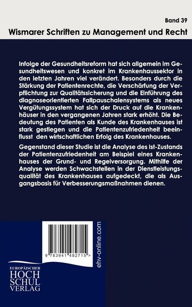 Produktbild: Analyse der Patientenzufriedenheit am Beispiel eines Krankenhauses der Grund- und Regelversorgung