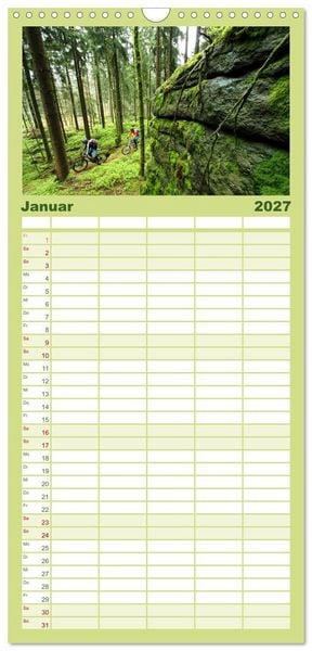 Produktbild: Familienplaner 2027 - Mountainbike Traumpfade mit 5 Spalten (Wandkalender, 21 x 45 cm) CALVENDO
