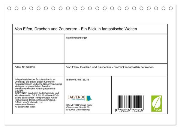 Produktbild: Von Elfen, Drachen und Zauberern - Ein Blick in fantastische Welten (Tischkalender 2026 DIN A5 quer), CALVENDO Monatskalender