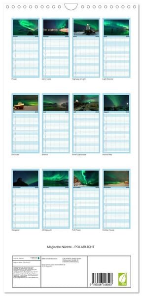 Produktbild: Familienplaner 2026 - Magische N&auml;chte - POLARLICHT mit 5 Spalten (Wandkalender, 21 x 45 cm) CALVENDO