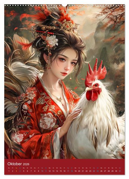 Produktbild: Chinesische Tierkreiszeichen - Fantasie-Zodiak im Stil des alten Chinas (hochwertiger Premium Wandkalender 2026 DIN A2 hoch), Kunstdruck in Hochglanz