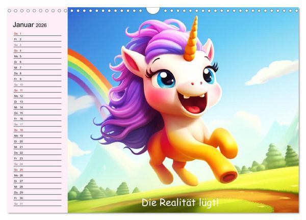 Produktbild: Unicorns! Lustige Einh&ouml;rner. Witzige Einhornspr&uuml;che und Weisheiten (Wandkalender 2026 DIN A3 quer), CALVENDO Monatskalender