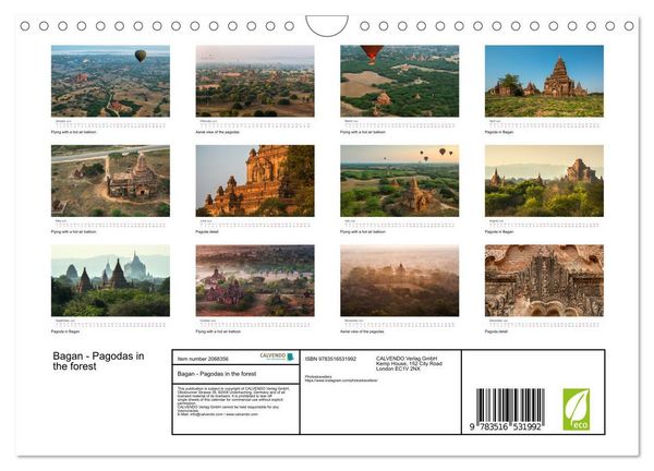 Produktbild: Bagan - Pagodas in the forest (Wall Calendar 2026 DIN A4 landscape), CALVENDO 12 Month Wall Calendar