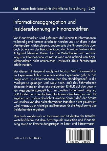 Produktbild: Informationsaggregation und Insidererkennung in Finanzm&auml;rkten
