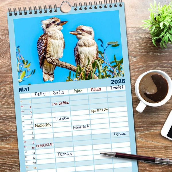 Produktbild: Familienplaner 2026 - Der Kookaburra - Im australischen Busch mit dem lachenden Hans mit 5 Spalten (Wandkalender, 21 x 45 cm) CALVENDO