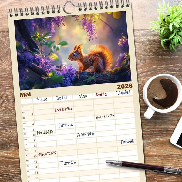 Produktbild: Familienplaner 2026 - Zauberhafte Waldmomente mit 5 Spalten (Wandkalender, 21 x 45 cm) CALVENDO