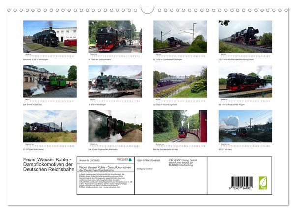 Produktbild: Feuer Wasser Kohle - Dampflokomotiven der Deutschen Reichsbahn (Wandkalender 2026 DIN A3 quer), CALVENDO Monatskalender