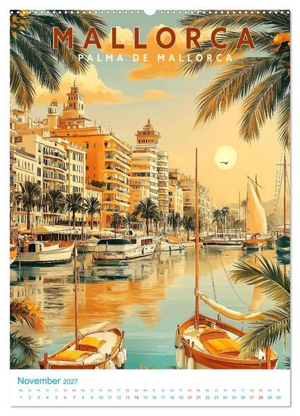 Produktbild: Mallorca - Old School Poster Style (Wandkalender 2027 DIN A2 hoch), CALVENDO Monatskalender