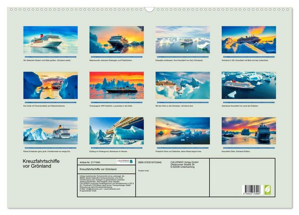Produktbild: Kreuzfahrtschiffe vor Gr&ouml;nland (Wandkalender 2026 DIN A2 quer), CALVENDO Monatskalender