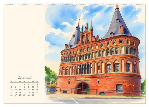 Produktbild: Historische Hansestadt L&uuml;beck (Wandkalender 2026 DIN A2 quer), CALVENDO Monatskalender