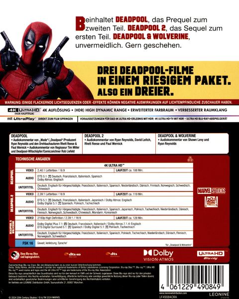 Produktbild: Deadpool - 3-Movie-Collection (4K Ultra HD) [3 BR4Ks]