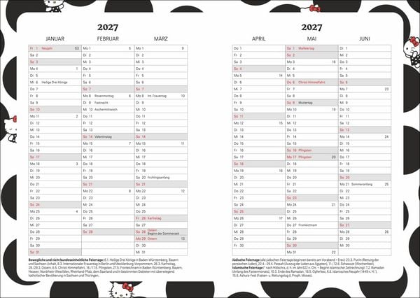 Produktbild: Hello Kitty 17-Monats-Kalenderbuch A5 2027 - 17 Monate. Von August 2026 bis Dezember 2027