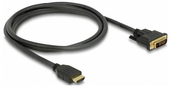 Produktbild: Delock HDMI / DVI Anschlusskabel HDMI-A Stecker, DVI-D 24+1pol. Stecker 1.5 m Schwarz 85653 dreifach geschirmt, vergoldete Steckkontakte HDMI-Kabel