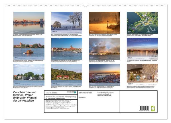 Produktbild: Zwischen See und Himmel - Waren (M&uuml;ritz) im Wandel der Jahreszeiten (Wandkalender 2026 DIN A2 quer), CALVENDO Monatskalender