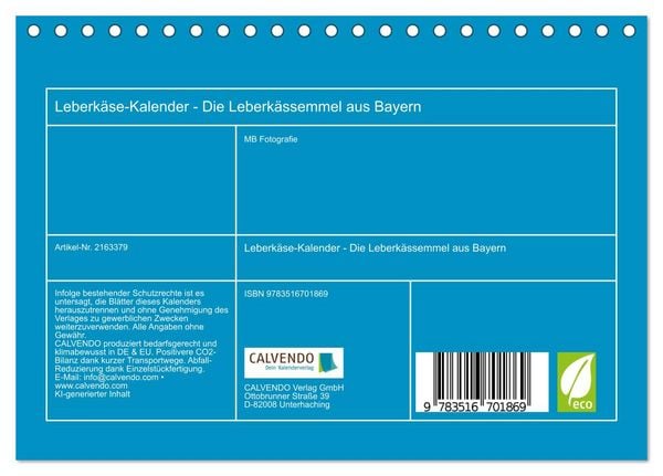 Produktbild: Leberk&auml;se-Kalender - Die Leberk&auml;ssemmel aus Bayern (Tischkalender 2026 DIN A5 quer), CALVENDO Monatskalender