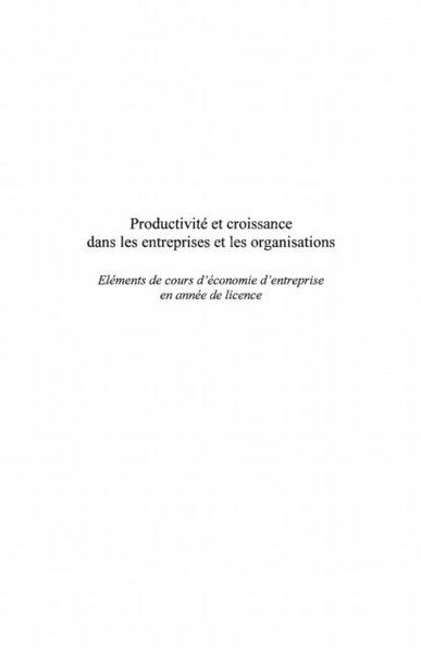 Produktbild: Productivite et croissance dans les entr