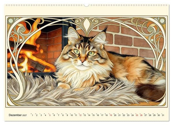 Produktbild: Zauberhafte Jugendstil-Katzen (hochwertiger Premium Wandkalender 2027 DIN A2 quer), Kunstdruck in Hochglanz