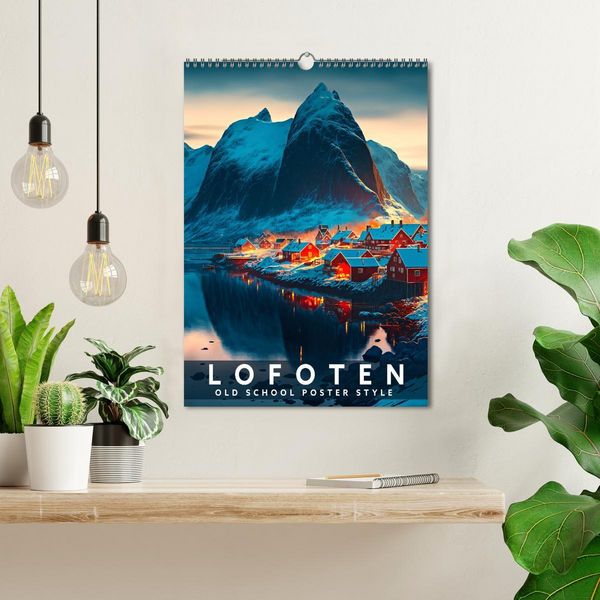 Produktbild: Lofoten - Old School Poster Style (Wandkalender 2026 DIN A3 hoch), CALVENDO Monatskalender