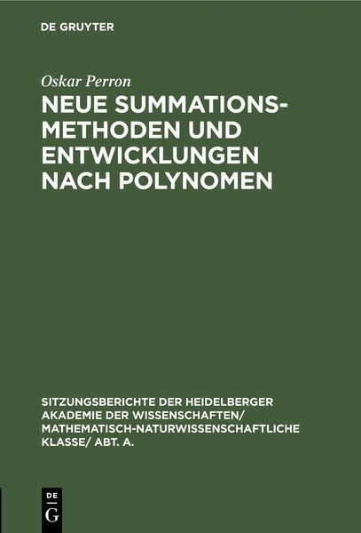 Produktbild: Neue Summationsmethoden und Entwicklungen nach Polynomen