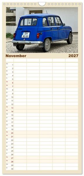 Produktbild: Familienplaner 2027 - Kultauto aus Frankreich - Renault 4 mit 5 Spalten (Wandkalender, 21 x 45 cm) CALVENDO