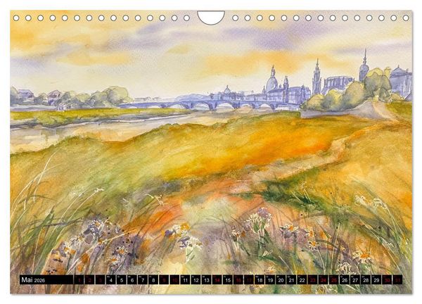 Produktbild: Dresden und das Elbtal - Ein Aquarellkalender von Claudia Pinkau (Wandkalender 2026 DIN A4 quer), CALVENDO Monatskalender