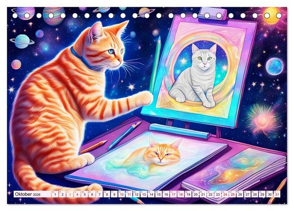 Produktbild: Katzen Schnurrige K&uuml;nstler (Tischkalender 2026 DIN A5 quer), CALVENDO Monatskalender