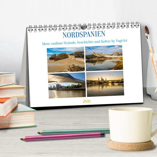 Produktbild: Nordspanien, Meer, endlose Str&auml;nde, Geschichte und Kultur by VogtArt (Tischkalender 2026 DIN A5 quer), CALVENDO Monatskalender