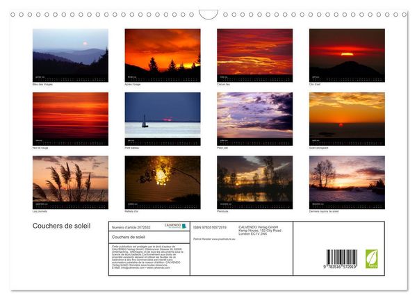 Produktbild: Couchers de soleil (Calendrier mural 2026 DIN A3 vertical), CALVENDO calendrier mensuel