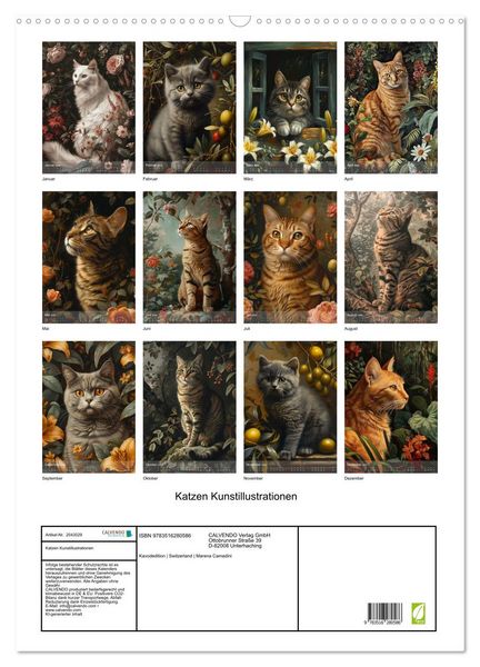 Produktbild: Katzen Kunstillustrationen (Wandkalender 2026 DIN A2 hoch), CALVENDO Monatskalender
