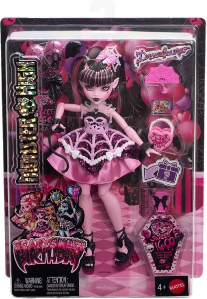 Produktbild: Monster High Scary Sweet Birthday Draculaura-Puppe im Partykleid mit Ballon und Geschenk